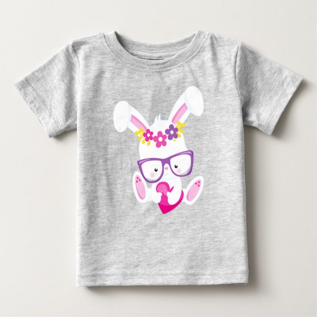 Camiseta Para Bebê Coelhinho dia de os namorados, Coelhinho Branco, C (Frente)