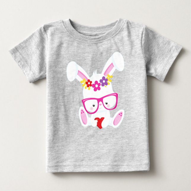 Camiseta Para Bebê Coelhinho dia de os namorados, Coelhinho Branco, Ó (Frente)