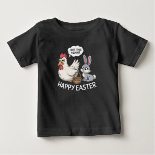 Camiseta Para Bebê Coelhinho Feliz de Páscoa Frango Não Isso Novament
