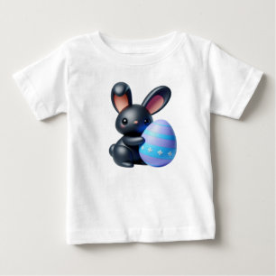 Camiseta Para Bebê Coelhinho Negro Festivo Segurando Ovo Decorado