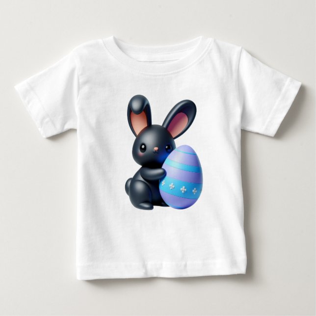 Camiseta Para Bebê Coelhinho Negro Festivo Segurando Ovo Decorado (Frente)