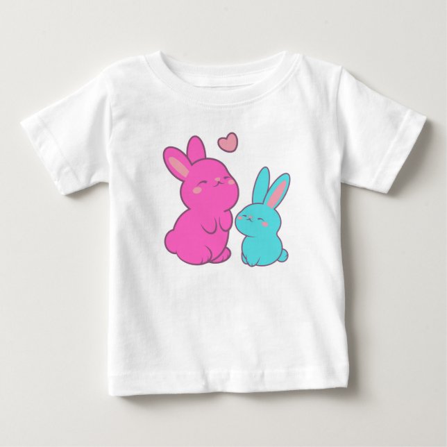 Camiseta Para Bebê Coelhinhos bonitos com Ilustração (Frente)