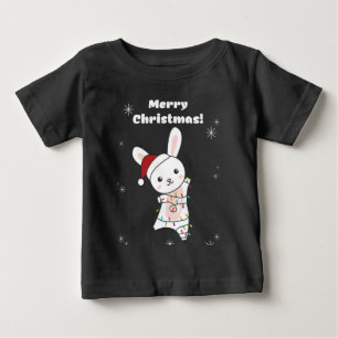 Camiseta Para Bebê Coelhinhos Feliz Natal Animais de inverno Coelhos