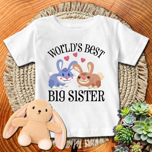 Camiseta Para Bebê Coelhinhos Fofos Melhor Irmã Mais Velha do Mundo