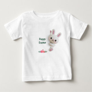 Camiseta Para Bebê Coelho 3D Adorável Espiando com Páscoa editável