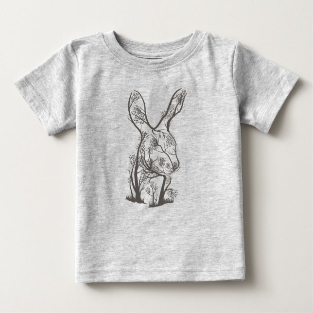 Camiseta Para Bebê Coelho Artístico Natureza Animal Bunny Tree (Frente)
