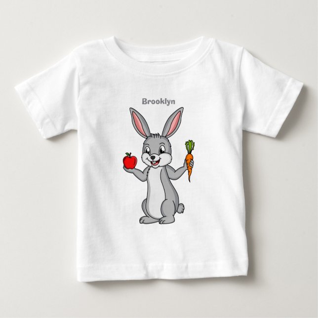 Camiseta Para Bebê Coelho bonito com cartografia de vegetais (Frente)