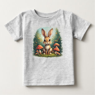 Camiseta Para Bebê Coelho Bonito Sentado Entre Cogumelos Vermelhos