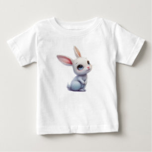 Camiseta Para Bebê Coelho Branco Fofo com Olhos Azuis Grandes