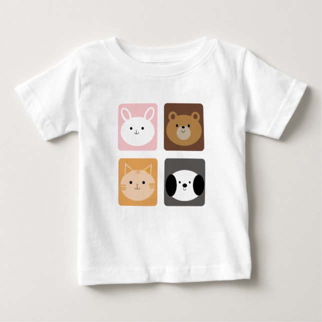 Camiseta Para Bebê Coelho, Cão, Gato e Urso (Frente)