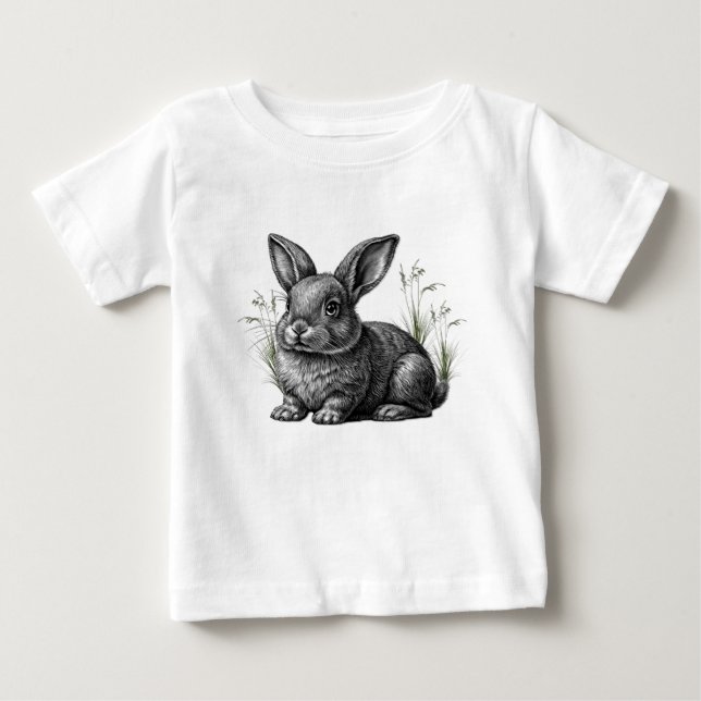 Camiseta Para Bebê Coelho Cinza Fofo (Frente)