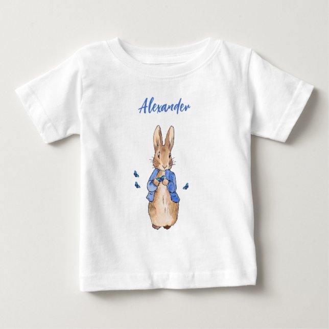 Camiseta Para Bebê coelho clássico azul jaqueta (Frente)