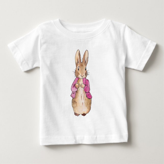 Camiseta Para Bebê Coelho clássico de coelho com jaqueta rosa (Frente)