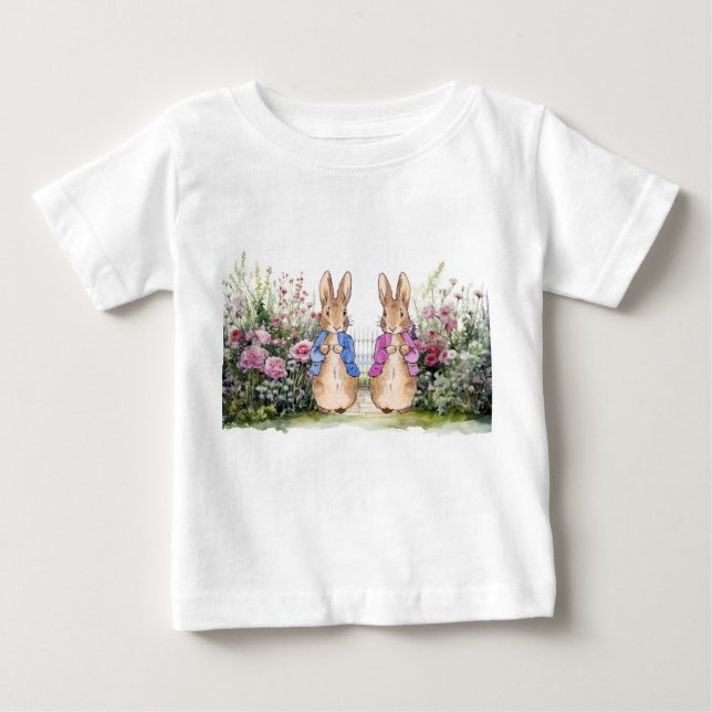 Camiseta Para Bebê Coelho clássico de jaqueta azul (Frente)