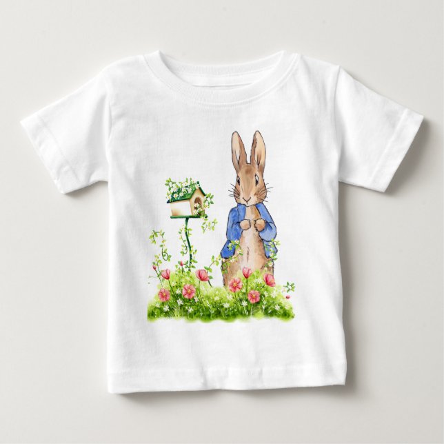 Camiseta Para Bebê Coelho clássico de jaqueta azul (Frente)