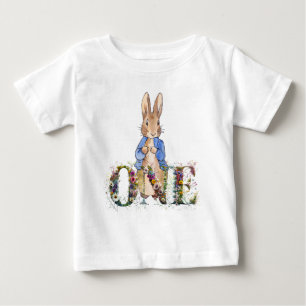 Camiseta Para Bebê Coelho Clássico de jaqueta azul Primeiro Aniversár