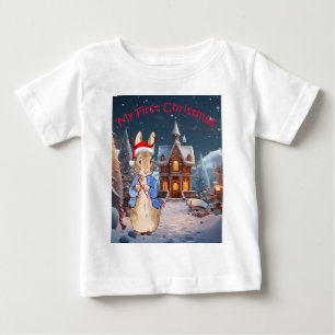 Camiseta Para Bebê Coelho Clássico Meu Primeiro Natal