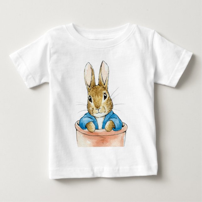 Camiseta Para Bebê Coelho clássico sentado em uma panela (Frente)