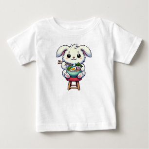 Camiseta Para Bebê Coelho Comendo Ramen