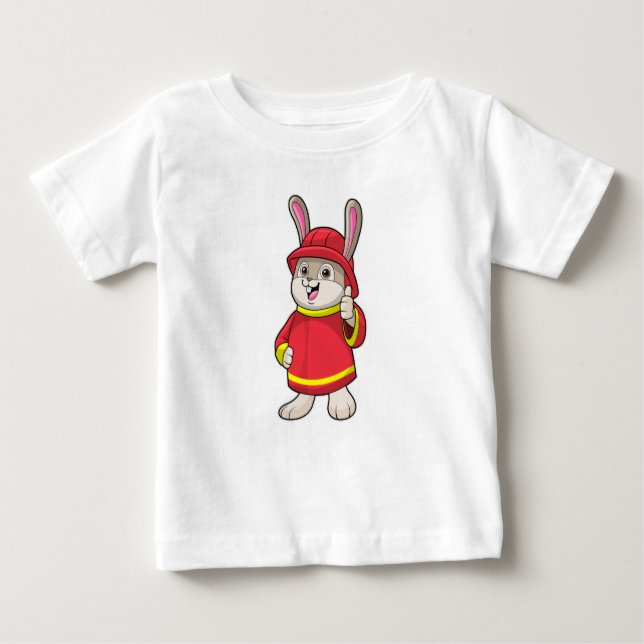 Camiseta Para Bebê Coelho como Bombeiro com Capacete (Frente)