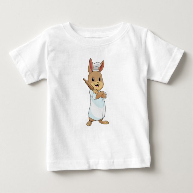 Camiseta Para Bebê Coelho como padeiro com cavilha rolante (Frente)