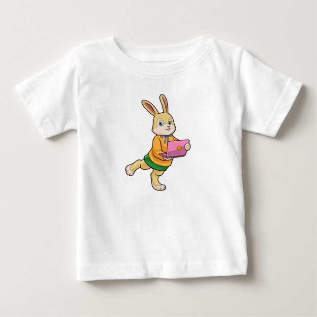Camiseta Para Bebê Coelho como Secretária com Laptop (Frente)