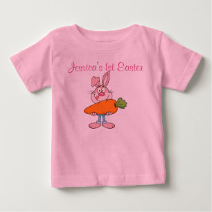 Camiseta Para Bebê Coelho cor-de-rosa que guardara o rosa enorme do