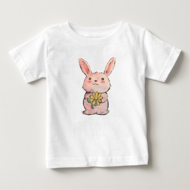 Camiseta Para Bebê Coelho da flor (Frente)