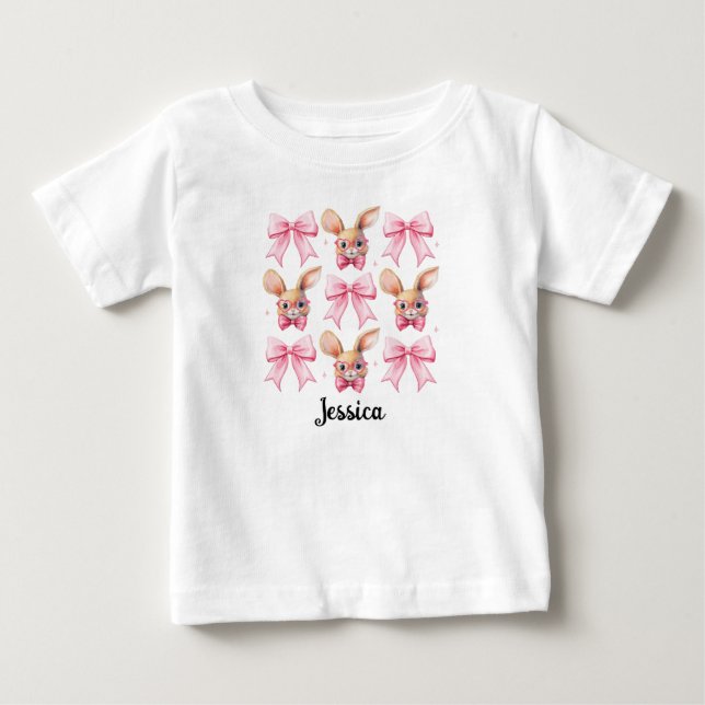 Camiseta Para Bebê Coelho da Páscoa com Laço Coquete Nome Personaliza (Frente)