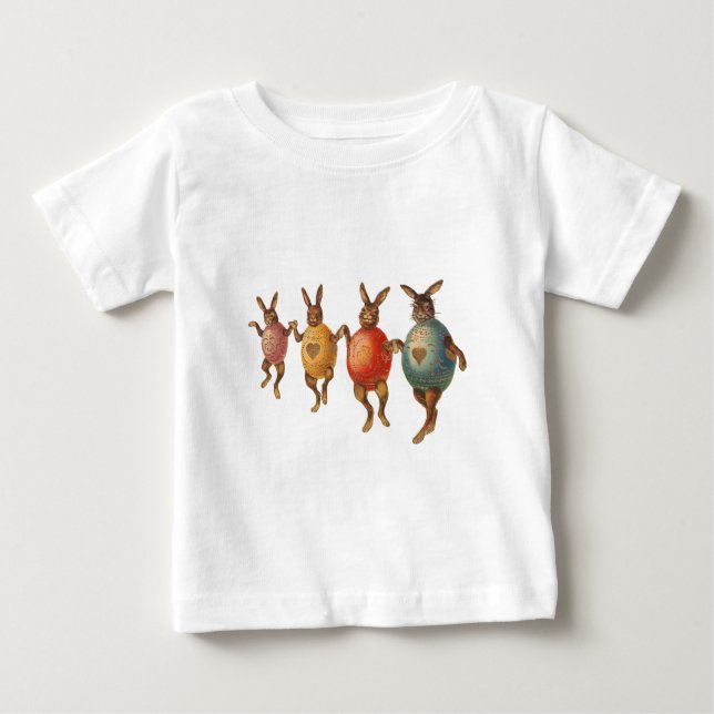 Camiseta Para Bebê Coelho da Páscoa Ovos Dançantes (Frente)