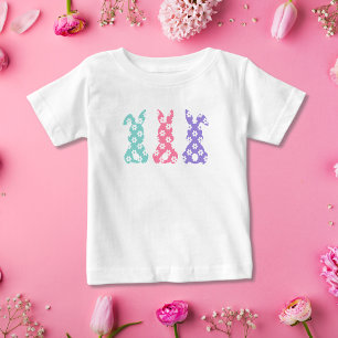 Camiseta Para Bebê Coelho de Flor Colorida Bonita Coelho de Páscoa