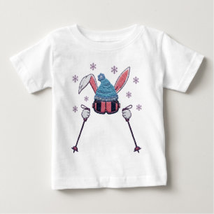 Camiseta Para Bebê Coelho de inverno esquiando com fio falso humor