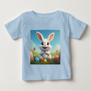 Camiseta Para Bebê Coelho de Páscoa Adorável Entre Ovos Coloridos