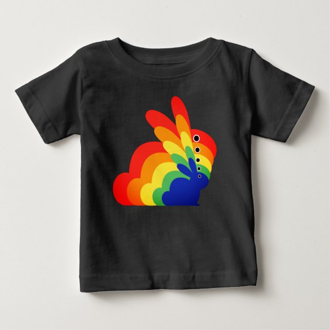 Camiseta Para Bebê Coelho de Páscoa Arco-íris - Páscoa (Frente)