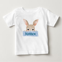 Camiseta Para Bebê Coelho de Páscoa Azul Aquarela Meninos 