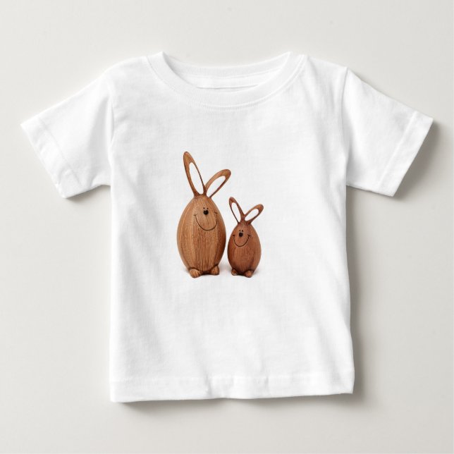 Camiseta Para Bebê Coelho de Páscoa bonitinho de madeira (Frente)