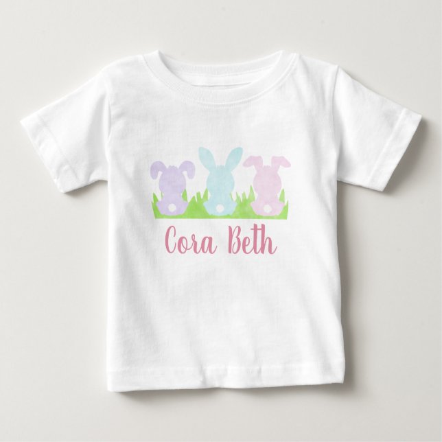 Camiseta Para Bebê Coelho de Páscoa em Aquarela para Menina (Frente)