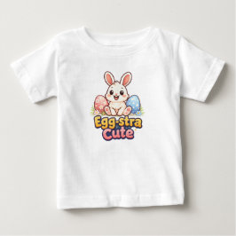 Camiseta Para Bebê Coelho de Páscoa Extra Fofo com Ovos Coloridos 