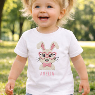 Camiseta Para Bebê Coelho de Páscoa Fofo com Óculos