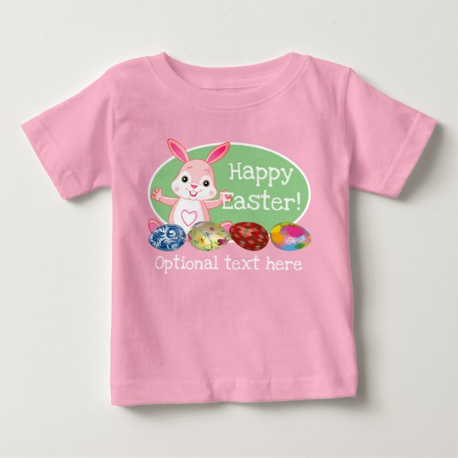 Camiseta Para Bebê Coelho de Páscoa Fofo e Ovos Páscoa (Frente)