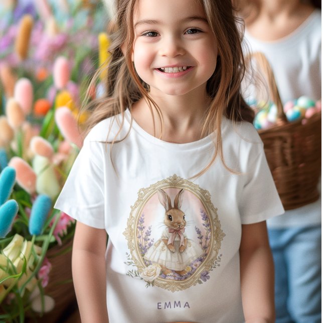 Camiseta Para Bebê Coelho de Páscoa Personalizado com Nome (Criador carregado)