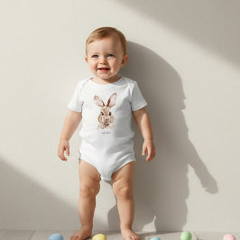 Camiseta Para Bebê Coelho de Páscoa Personalizado | Nome Personalizad