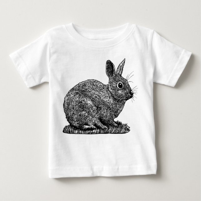 Camiseta Para Bebê Coelho - Desenho do Estilo de Caneta e Tinta (Frente)
