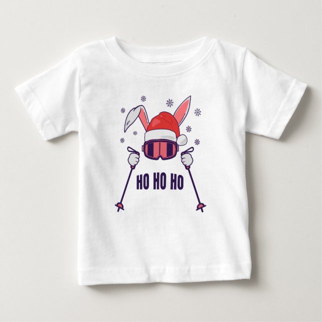 Camiseta Para Bebê Coelho dos Papais noeis de esqui com Santa Hat e b (Frente)