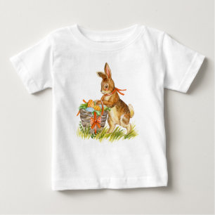 Camiseta Para Bebê Coelho e cesto de páscoa de aquarela