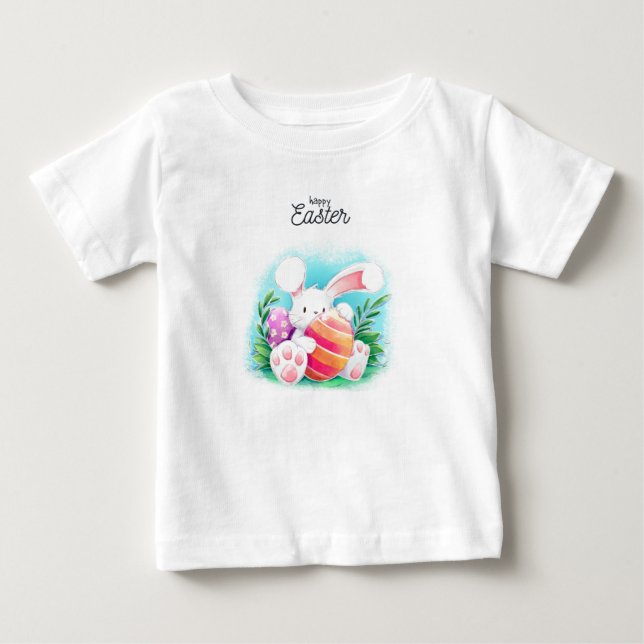 Camiseta Para Bebê Coelho Feliz Páscoa (Frente)