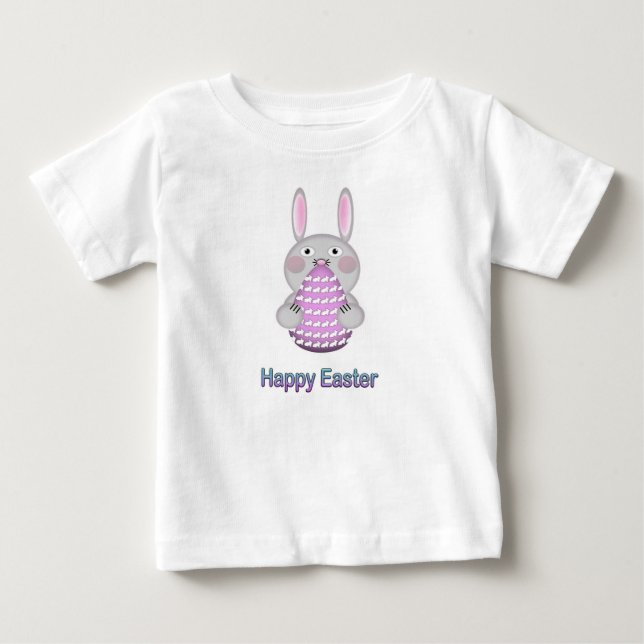 Camiseta Para Bebê Coelho felz pascoa com Ovo de Páscoa (Frente)