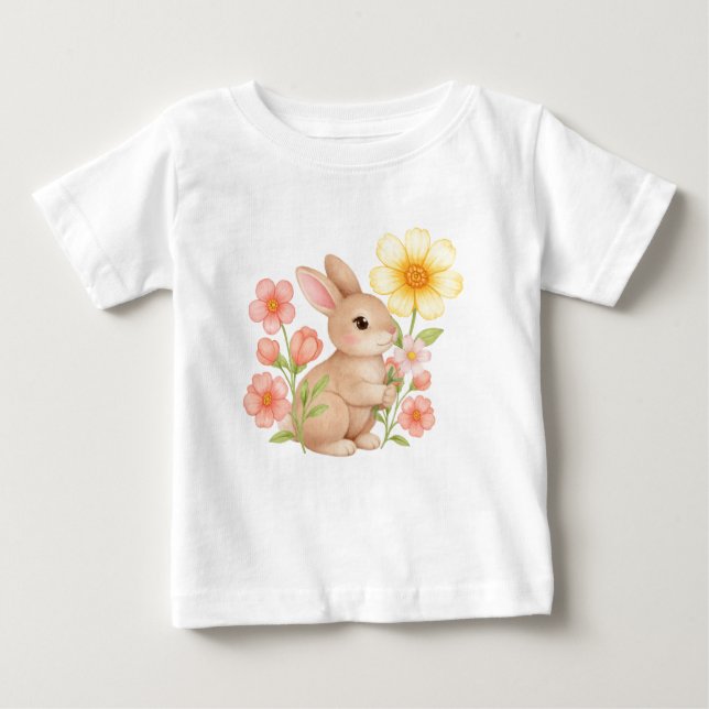 Camiseta Para Bebê Coelho Fofo Bebê Floral (Frente)