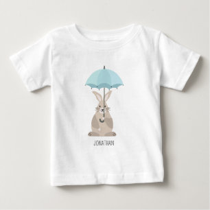 Camiseta Para Bebê Coelho fofo com nome personalizado de guarda-chuva