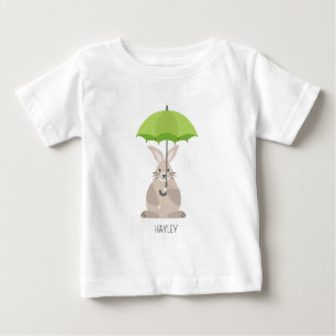 Camiseta Para Bebê Coelho fofo com nome personalizado de guarda-chuva